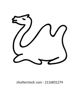 Single hand drawn sitting camel. Doodle vector illustration. Isolate on a white background.