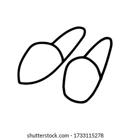Single hand drawn slippers. Doodle stock vector illustration. element for posters, stickers and seasonal design. Isolated on white background. Sketch elements set for graphic and web design.