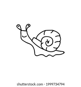 Caracol dibujado con una sola mano. Ilustración del vector Doodle. Aislado sobre un fondo blanco. Estilo Goblincore.
