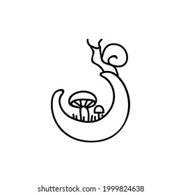 Single hand drawn snail on the moon. Doodle vector illustration. Isolate on a white background. Goblincore print.