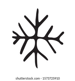 Single hand drawn snowflake. Doodle vector illustration. Winter element for greeting cards, posters, stickers and seasonal design. Isolated on white background