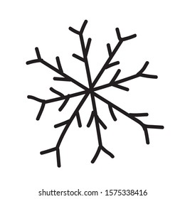 Single hand drawn snowflake. Doodle vector illustration. Winter element for greeting cards, posters, stickers and seasonal design. Isolated on white background