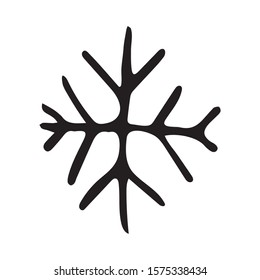 Single hand drawn snowflake. Doodle vector illustration. Winter element for greeting cards, posters, stickers and seasonal design. Isolated on white background