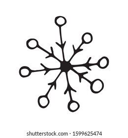 Single hand drawn snowflake. Doodle vector illustration. Winter element for greeting cards, posters, stickers and seasonal design. Isolated on white background