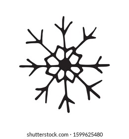 Single hand drawn snowflake. Doodle vector illustration. Winter element for greeting cards, posters, stickers and seasonal design. Isolated on white background