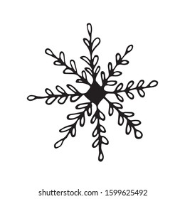 Single hand drawn snowflake. Doodle vector illustration. Winter element for greeting cards, posters, stickers and seasonal design. Isolated on white background