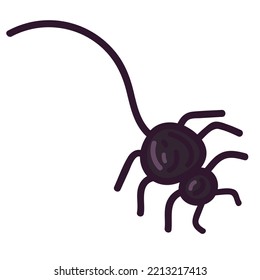Single hand drawn spider. Vector illustration clipart in cozy style. Cute element for greeting cards, posters, stickers and seasonal design. Isolated on white background.