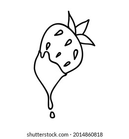 Single hand drawn strawberries in chocolate. Doodle vector illustration. Isolated on a white background.