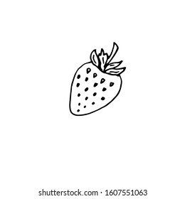 Single hand drawn strawberries, Isolated on white background. Doodle vector illustration.