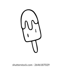 A single, hand drawn style popsicle with a simple black line design is visible. The popsicle has a melting effect at the top and is isolated on a white background
