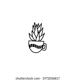 Single hand drawn succulent. Doodle vector illustration. Isolated on a white background.