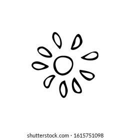 Single hand drawn the sun on a white isolated background. Doodle, simple outline illustration.