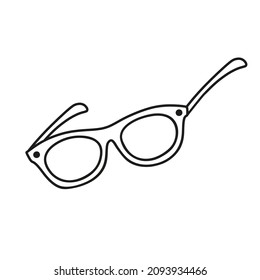 Single hand drawn sunglasses for typography and graphic design. Isolated on white background. Doodle vector illustration. Black outline, monochrome Illustration.
