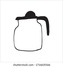 Single hand drawn tea or coffee pot. Chocolate, cocoa, americano or cappuccino. Doodle vector illustration.