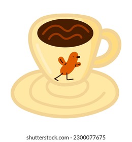 Single hand drawn сup of tea. Vector illustration clip art. Cute element for greeting cards, posters, stickers and seasonal design. Isolated on white background.