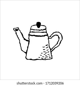 Single hand drawn teapot. Doodle vector illustration in cute doodle style. Element for cafe menu, greeting cards, posters, stickers. Isolated on a white background.