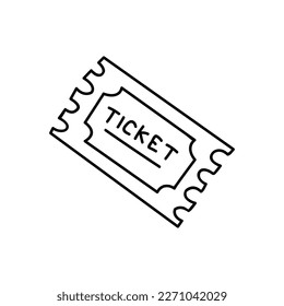 Single hand drawn ticket. Doodle vector illustration. Isolated on a white background.