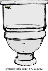 Single hand drawn toilet with closed lid over white background