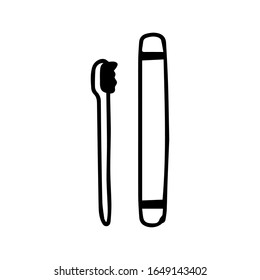 Single hand drawn tooth brush set. Doodle stock vector illustration. element for posters, stickers. Isolated on white background. Sketch elements set for graphic and web design.