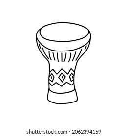 Single hand drawn traditional African drum. Doodles vector illustration. Isolated on a white background. Kwanzaa style