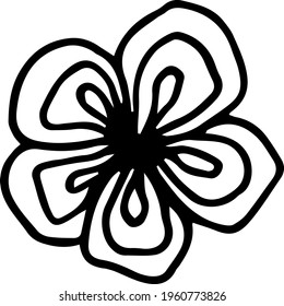 Single hand drawn tropical flower. In doodle style, black outline isolated on a white background. Design cute element for card, poster, social media banner, sticker. Vector illustration.