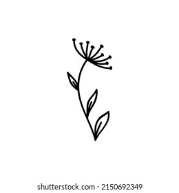 Single hand drawn twig. Doodle vector illustration. Isolated on a white background.
