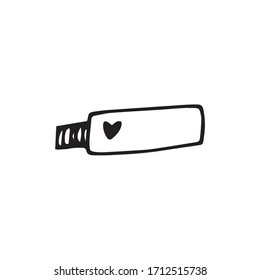 Single hand drawn usb flash drive equipment in doodle style in vector. Data save technology.
