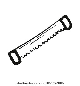 Single hand drawn vector saw. Isolated on white background drawing. Vector illustration
