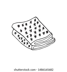 Single hand drawn warm plaid. Doodle vector illustration in cozy scandinavian style. Cute element for greeting cards, posters, stickers and seasonal design. Isolated on white background