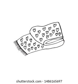 Single hand drawn warm plaid. Doodle vector illustration in cozy scandinavian style. Cute element for greeting cards, posters, stickers and seasonal design. Isolated on white background