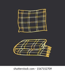 Single hand drawn warm plaid. Doodle vector illustration in cozy scandinavian style. Cute element for greeting cards, posters, stickers and seasonal design. Isolated on white background.