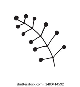 Single hand drawn winter branch. Doodle vector illustration. Isolated on white background