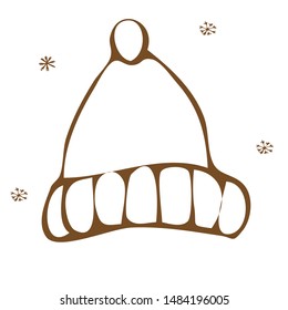 Single hand drawn winter warm hat. Doodle vector illustration for greeting cards, posters, stickers and seasonal design. 
