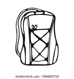 Single hand-drawn backpack isolated on white background. Cute cartoon backpack. School element. Vector illustration.