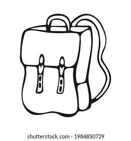 Single hand-drawn backpack isolated on white background. Cute cartoon backpack. School element. Vector illustration.