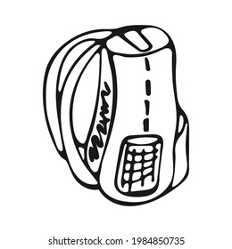 Mochila dibujada a mano aislada en fondo blanco. Mochila de dibujos animados. Elemento escolar. Ilustración vectorial.