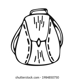 Single hand-drawn backpack isolated on white background. Cute cartoon backpack. School element. Vector illustration.