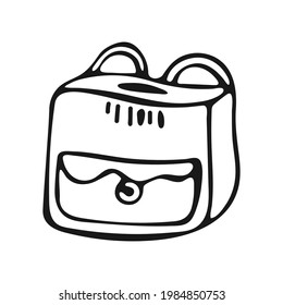 Single hand-drawn backpack isolated on white background. Cute cartoon backpack. School element. Vector illustration.