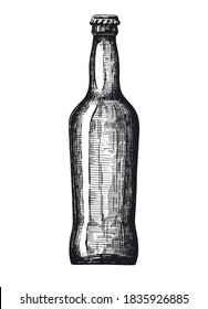 A single hand-drawn beer bottle with a lid. Vector illustration in vintage style engraving. Ink sketch for menu design, packaging, advertising, display cases, banners
