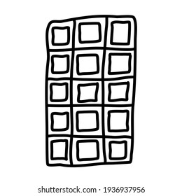 Single hand-drawn chocolate bar tiles for children's illustration. Doodle vector illustration. Isolated on a white background, black and white graphics