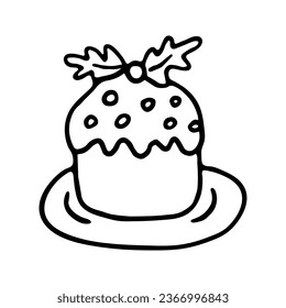 Single hand-drawn Christmas cupcake for greeting cards, posters, recipes, and culinary design. Isolated on a white background. Doodle vector illustration.