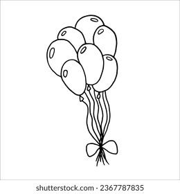 Single hand-drawn cluster of balloons illustration for greeting cards, posters, party decorations, and designs. Isolated on a white background. Doodle vector illustration.
