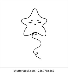 Ilustración de un solo globo facial lindo dibujado a mano para tarjetas de felicitación, afiches, decoraciones de fiestas y diseños. Aislado sobre un fondo blanco. Ilustración del vector Doodle.