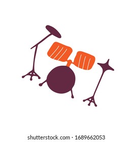 Single hand-drawn drum kit icon. Symbol of a musical instrument. Vector