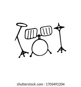 Single hand-drawn drum kit icon. Symbol of a musical instrument. Vector