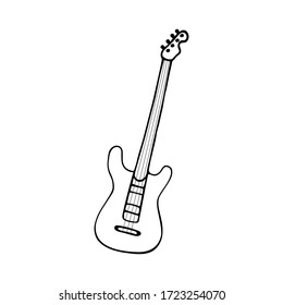 Single hand-drawn Electric guitar icon. Symbol of a musical instrument. Vector