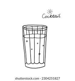 Single hand-drawn glass of soda and text in the summer cocktail doodle set. Vector illustration EPS10. isolated on white background. Great for bar menu, design, packaging.