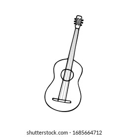 Single hand-drawn guitar icon. Symbol of a musical instrument. Vector