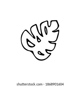 Single hand-drawn monstera leaf. Exotic tropical plant isolated on white background. Vector illustration.