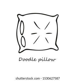 Single hand-drawn pillow. In doodle style, black outline isolated on a white background. For banners, cards, stickers, coloring books, design, business. Vector illustration.